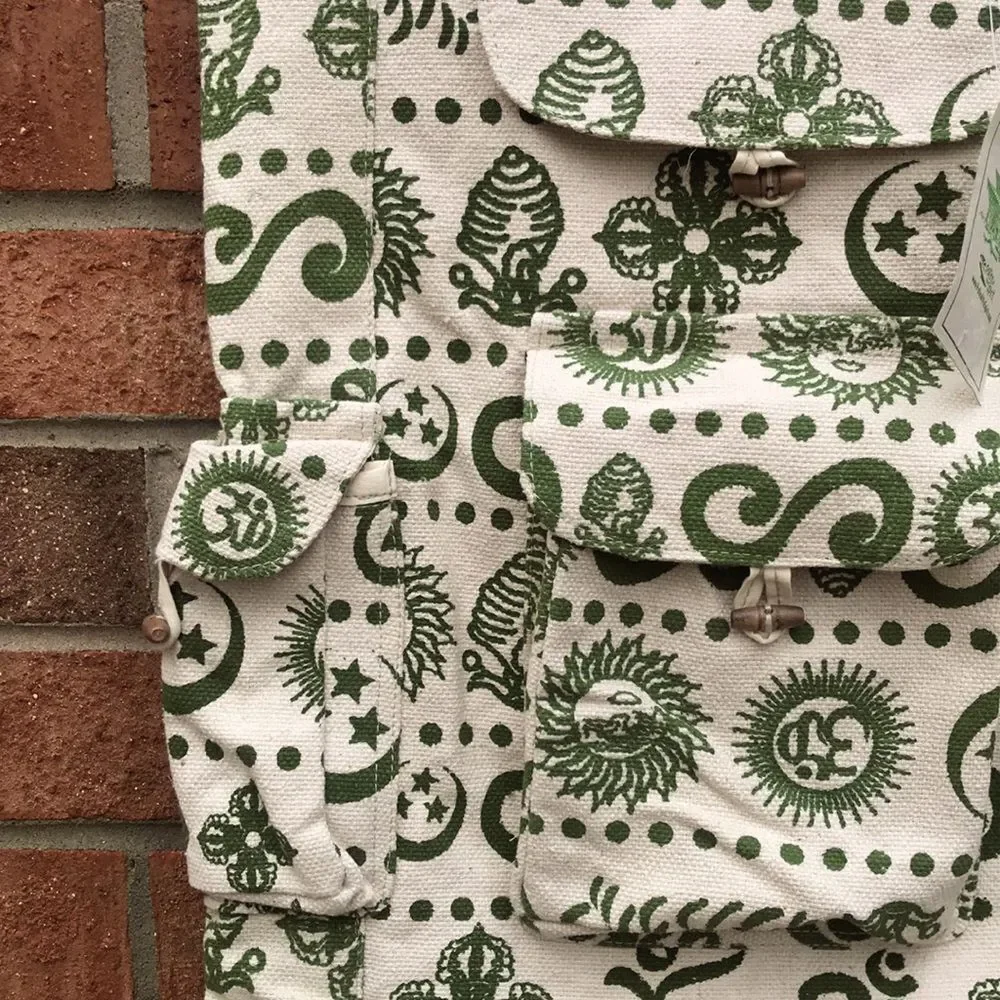 Paths of the Spirit Cotton Canvas Backpack Bag Handmade in Nepal NWT